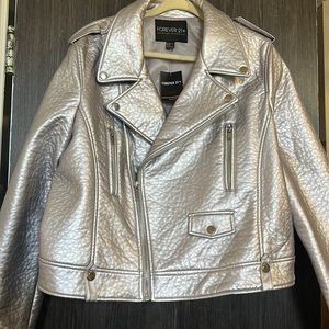 Plus Size Silver Metallic Moto Jacket